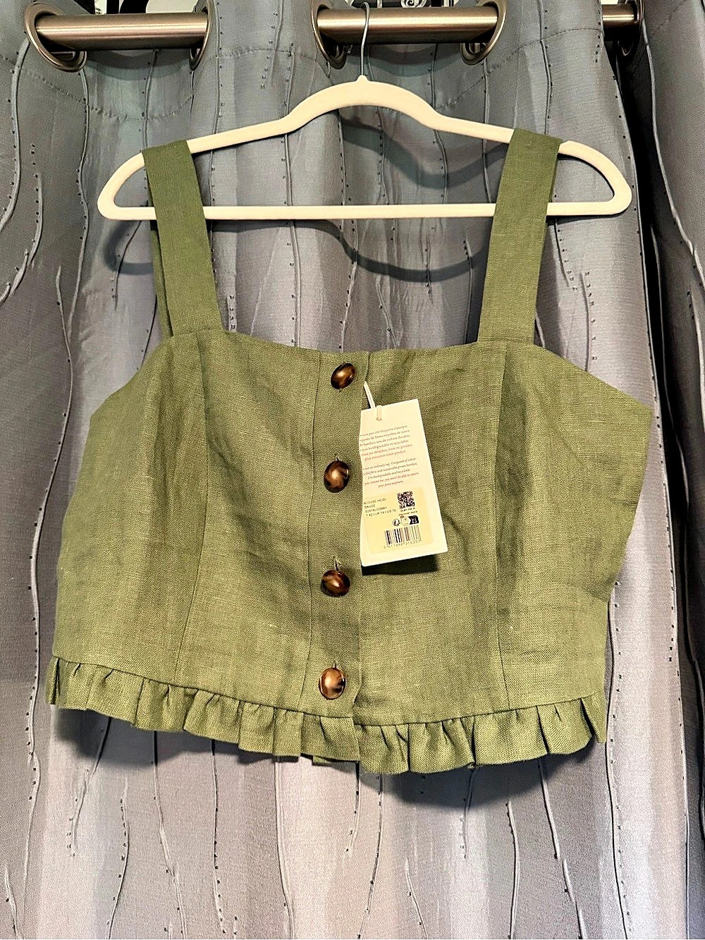 Sézane Green Ruffle Hem Crop Top Size XS